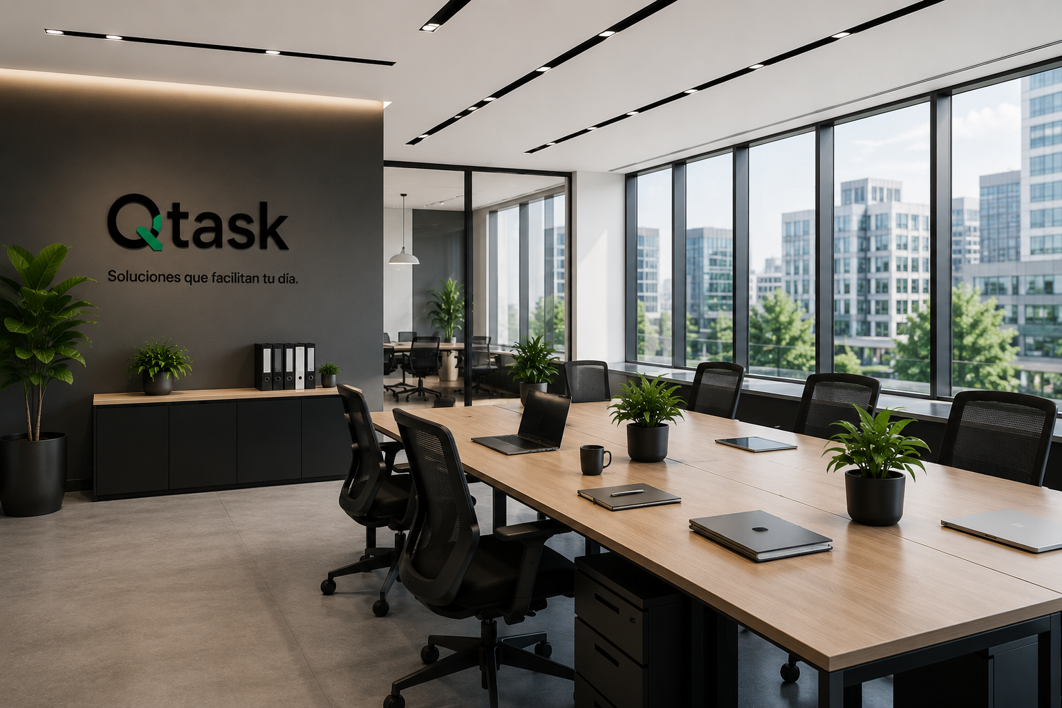 Profesional de Qtask asesorando a una empresa en Estocolmo para servicios de transporte, recogidas, vaciados y logística empresarial.